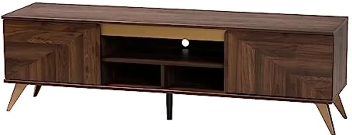 Baxton Studio Graceland TV Stand, One Size, Walnut Brown/Gold