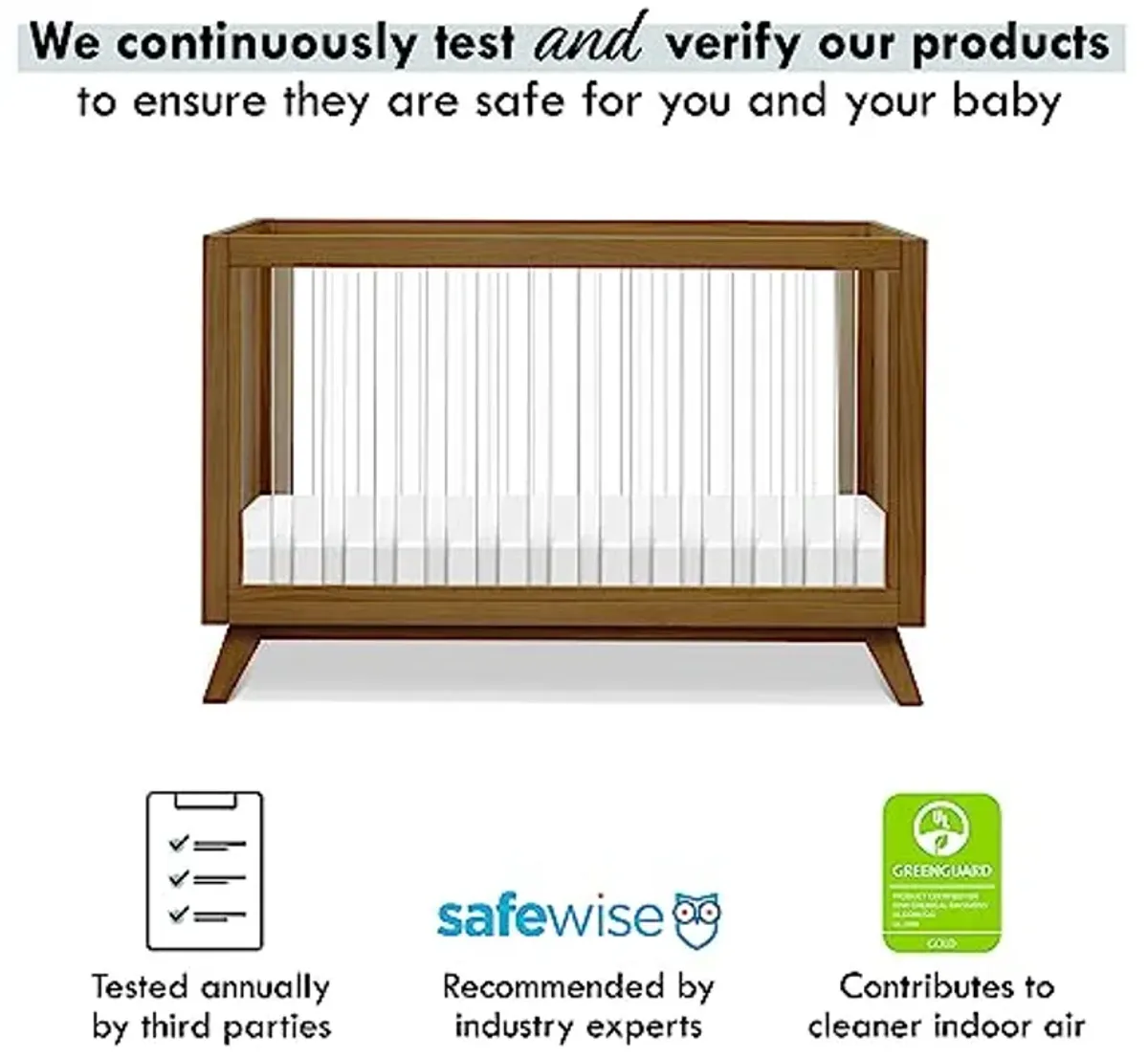 DaVinci Otto 3-in-1 Convertible Crib in Walnut with Acrylic Slats, Greenguard Gold Certified