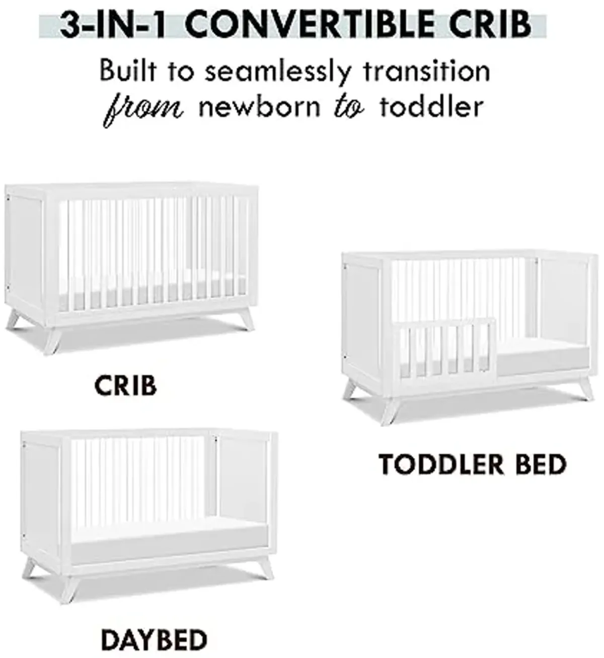 DaVinci Otto 3-in-1 Convertible Crib in White with Acrylic Slats, Greenguard Gold Certified