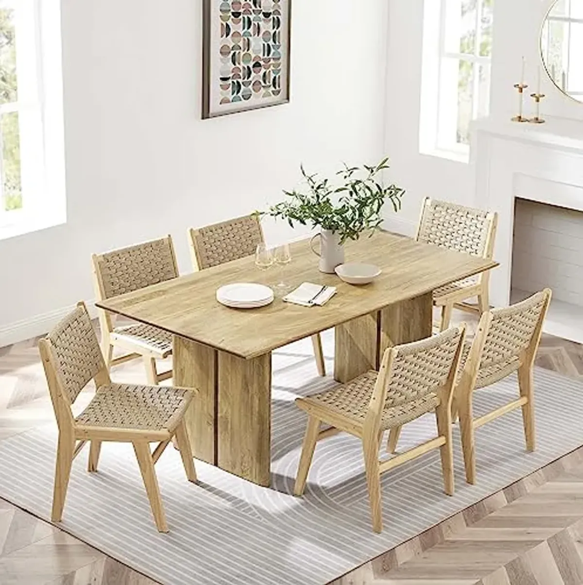 Modway Amistad 72" Solid Wood Modern Farmhouse Rectangular Dining Table in Oak