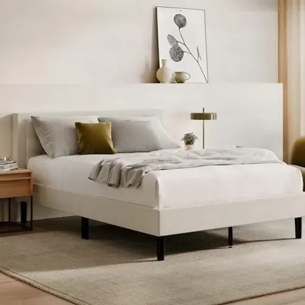 Nectar Bed Frame & Headboard - Linen - King - 8 Inch Legs and Sturdy Wooden Slats for Support - Contemporary and Durable Upholstery - Holds Up to 700 Pounds - Easy Assembly