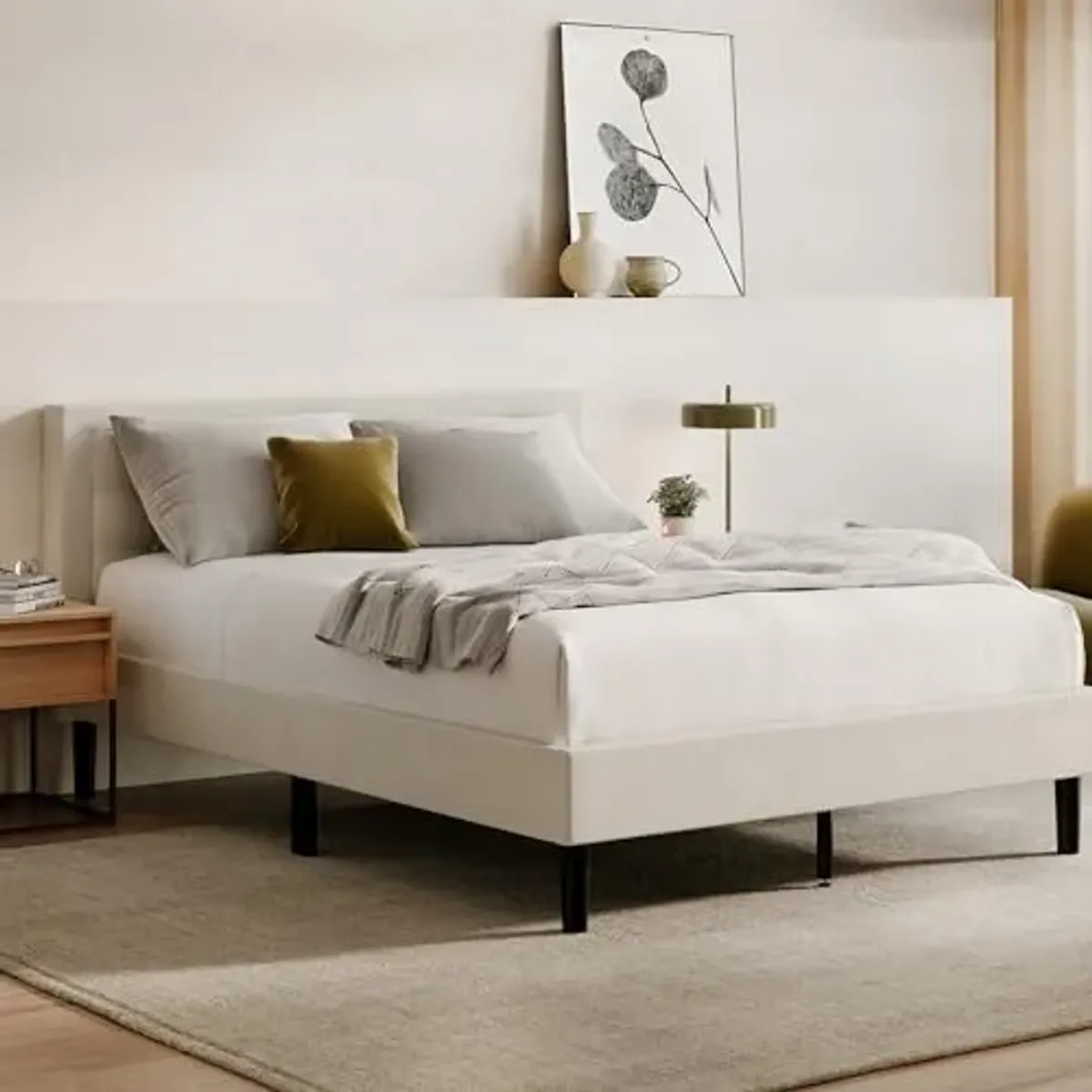 Nectar Bed Frame & Headboard - Linen - Cal King - 8 Inch Legs and Sturdy Wooden Slats for Support - Contemporary and Durable Upholstery - Holds Up to 700 Pounds - Easy Assembly