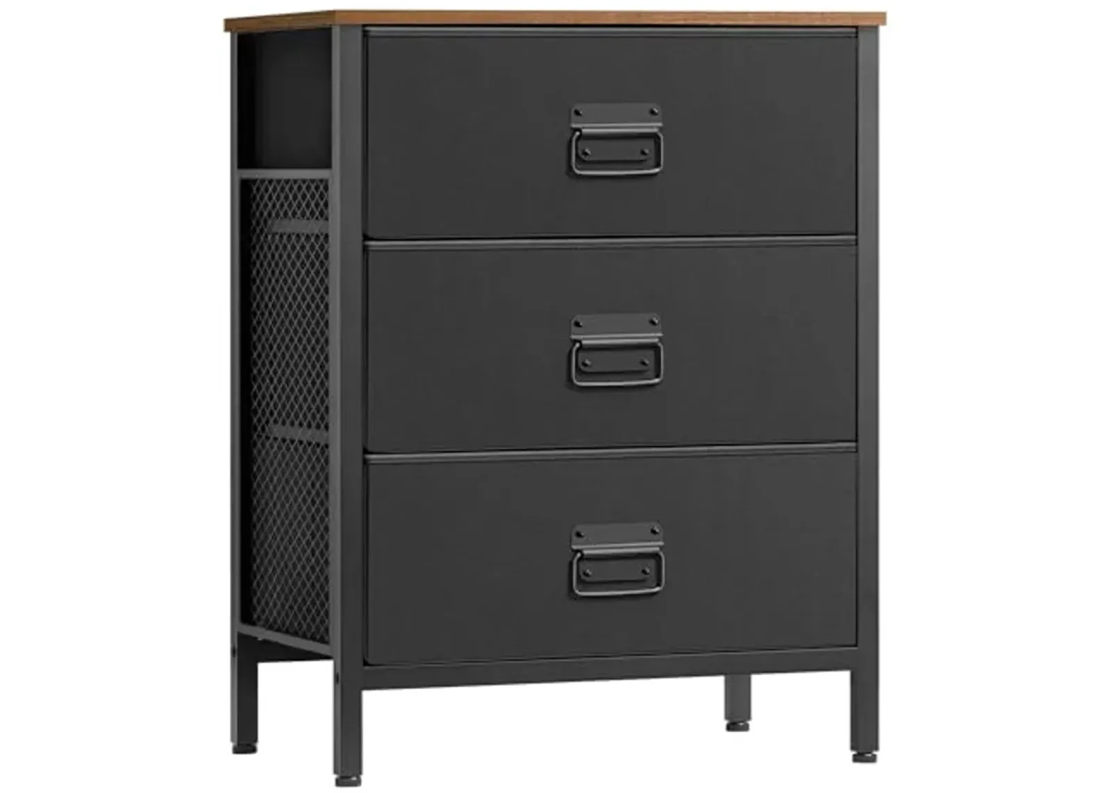 SONGMICS Dresser for Bedroom, Storage Organizer Unit with 3 Fabric Drawers, Chest of Drawers, Steel Frame, for Living Room, Entryway, Rustic Brown and Black ULTS203B01