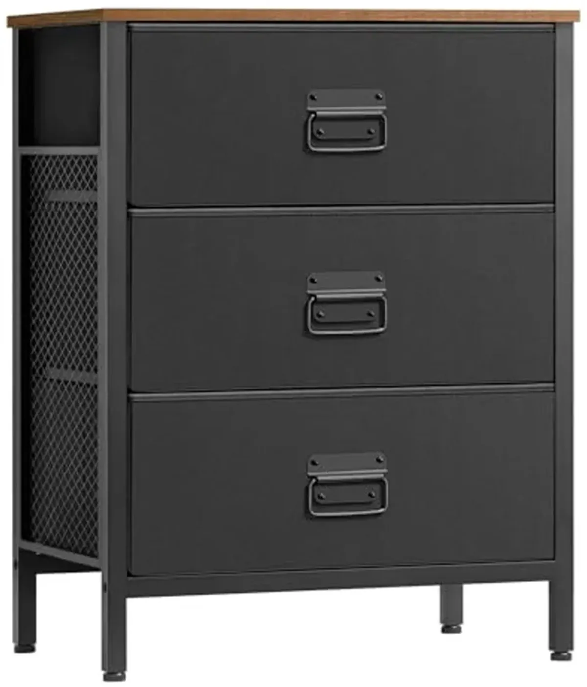 SONGMICS Dresser for Bedroom, Storage Organizer Unit with 3 Fabric Drawers, Chest of Drawers, Steel Frame, for Living Room, Entryway, Rustic Brown and Black ULTS203B01