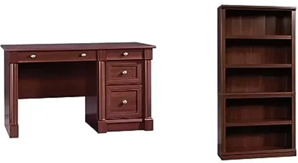 Sauder Palladia Computer Desk, Select Cherry Finish & Select Collection 5-Shelf Bookcase, Select Cherry Finish