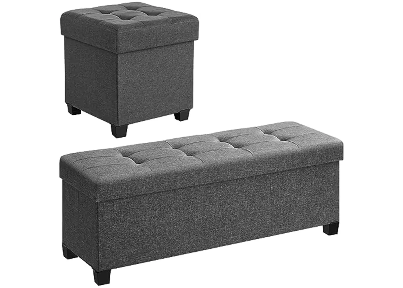 SONGMICS 43.3 Inches Storage Ottoman and 15 Inches Cube Storage Ottoman Bundle, Foot Stool with Feet, Holds Up to 660 lb, Dark Gray ULSF018G01 and ULSF14GYZ