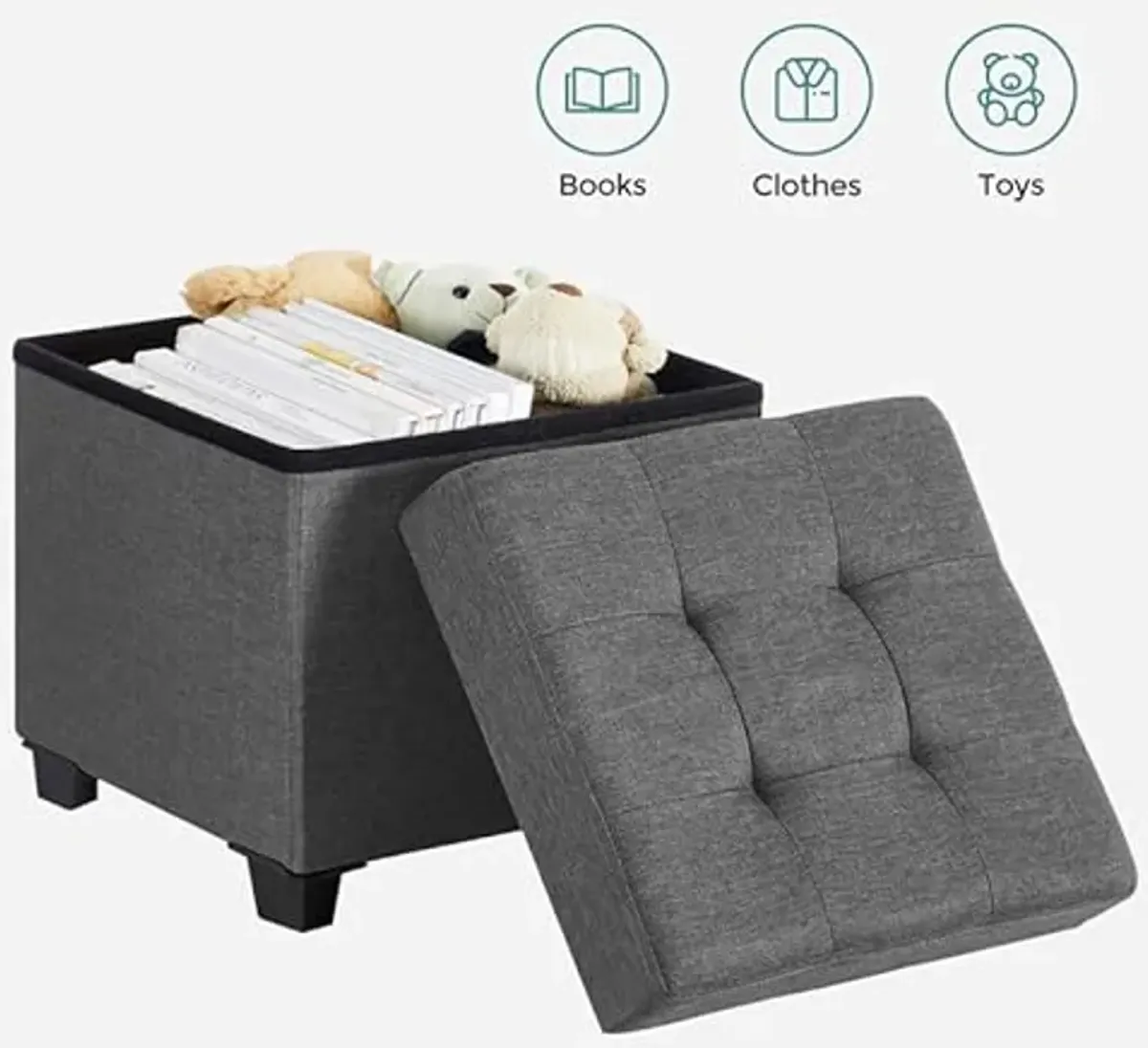 SONGMICS Storage Ottoman Bench and 15 Inches Cube Storage Ottoman Bundle, Bench with Storage, Foot Stool with Feet, Dark Gray ULSF088G01 and ULSF14GYZ