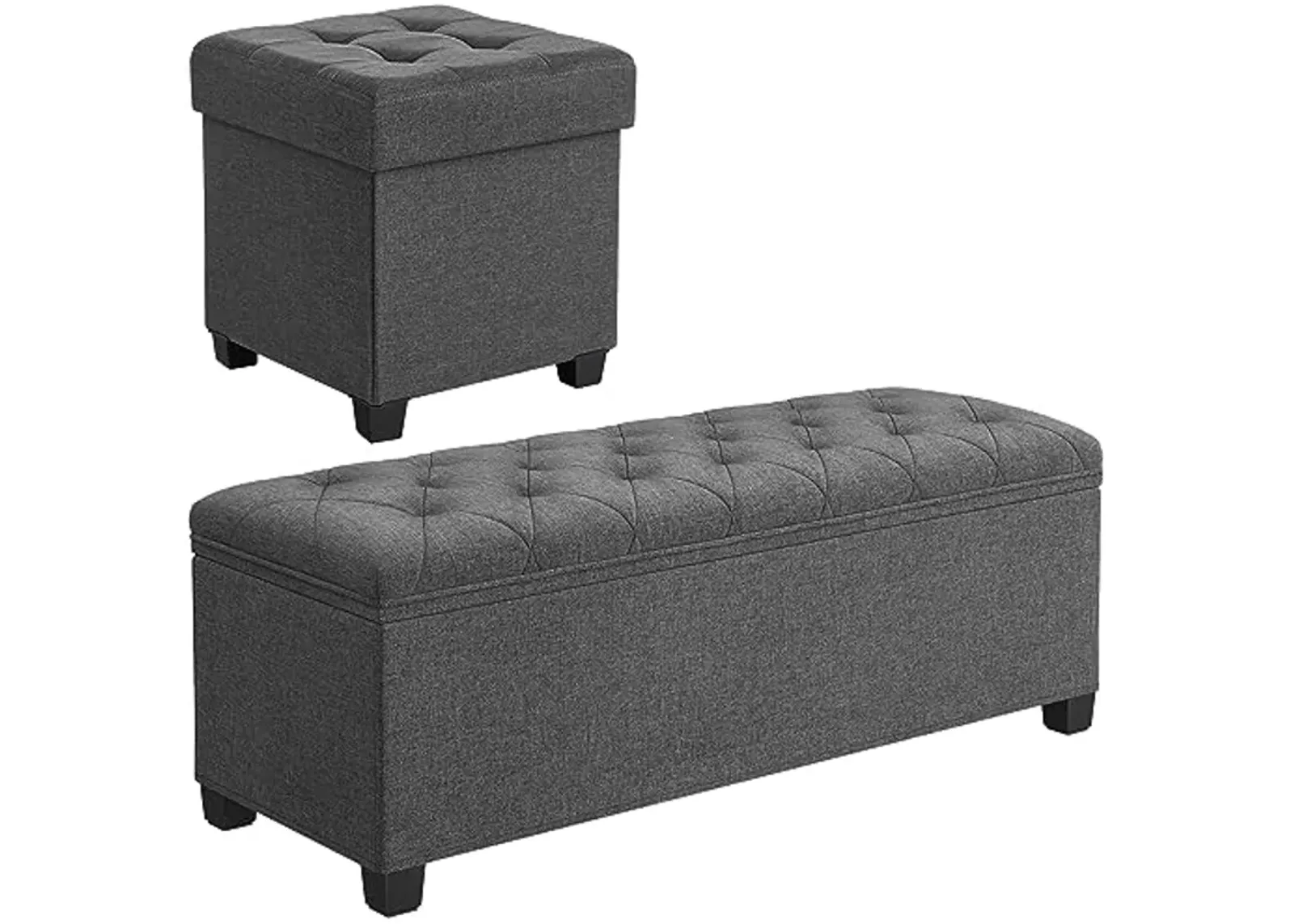 SONGMICS Storage Ottoman Bench and 15 Inches Cube Storage Ottoman Bundle, Bench with Storage, Foot Stool with Feet, Dark Gray ULSF088G01 and ULSF14GYZ