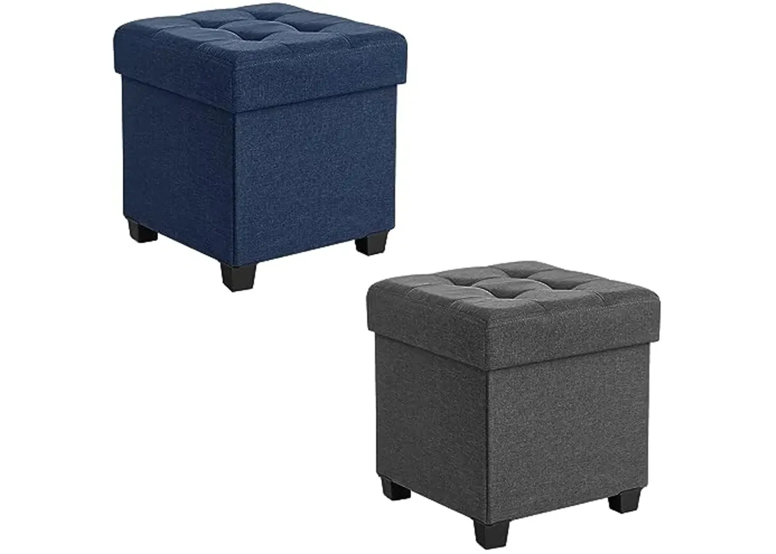 SONGMICS 15 Inches Cube Storage Ottoman Bundle, Bedroom Bench with Storage, Foot Stool with Feet, Holds Up to 660 lb, Dark Gray and Dark Blue ULSF14GYZ and ULSF14IN