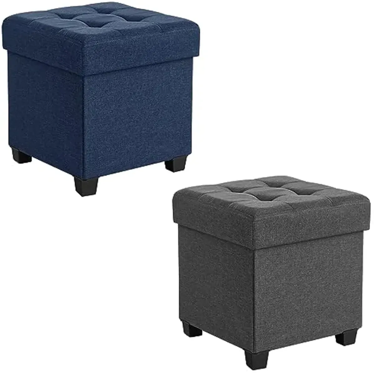 SONGMICS 15 Inches Cube Storage Ottoman Bundle, Bedroom Bench with Storage, Foot Stool with Feet, Holds Up to 660 lb, Dark Gray and Dark Blue ULSF14GYZ and ULSF14IN