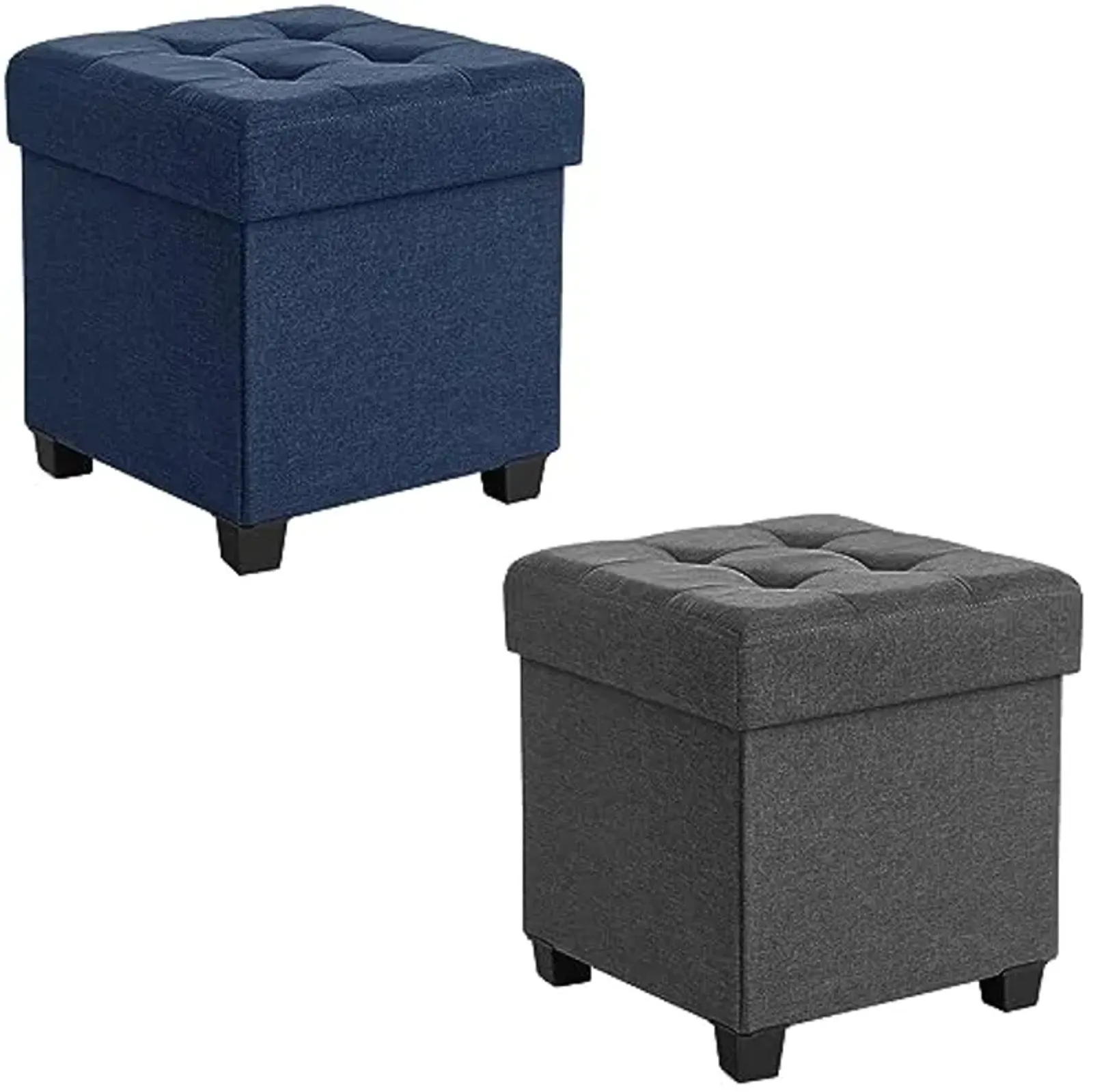 SONGMICS 15 Inches Cube Storage Ottoman Bundle, Bedroom Bench with Storage, Foot Stool with Feet, Holds Up to 660 lb, Dark Gray and Dark Blue ULSF14GYZ and ULSF14IN