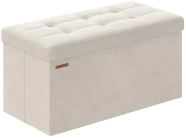 SONGMICS Storage Ottoman Bench, Foldable Ottoman Foot Rest, 15 x 30 x 15 Inches, End of Bed Bench, Storage Chest, Load up to 660 lb, for Living Room, Bedroom, Entryway, Cream White ULSF247W01