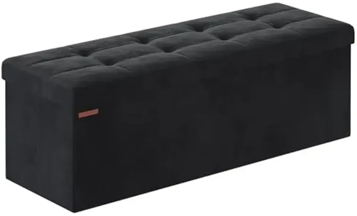 SONGMICS Mazie Collection - Storage Ottoman Bench, Foldable Foot Rest, 15 x 43 x 15 Inches, End of Bed Bench, Storage Chest, Load 660 lb, Living Room, Bedroom, Entryway, Ink Black ULSF277B01