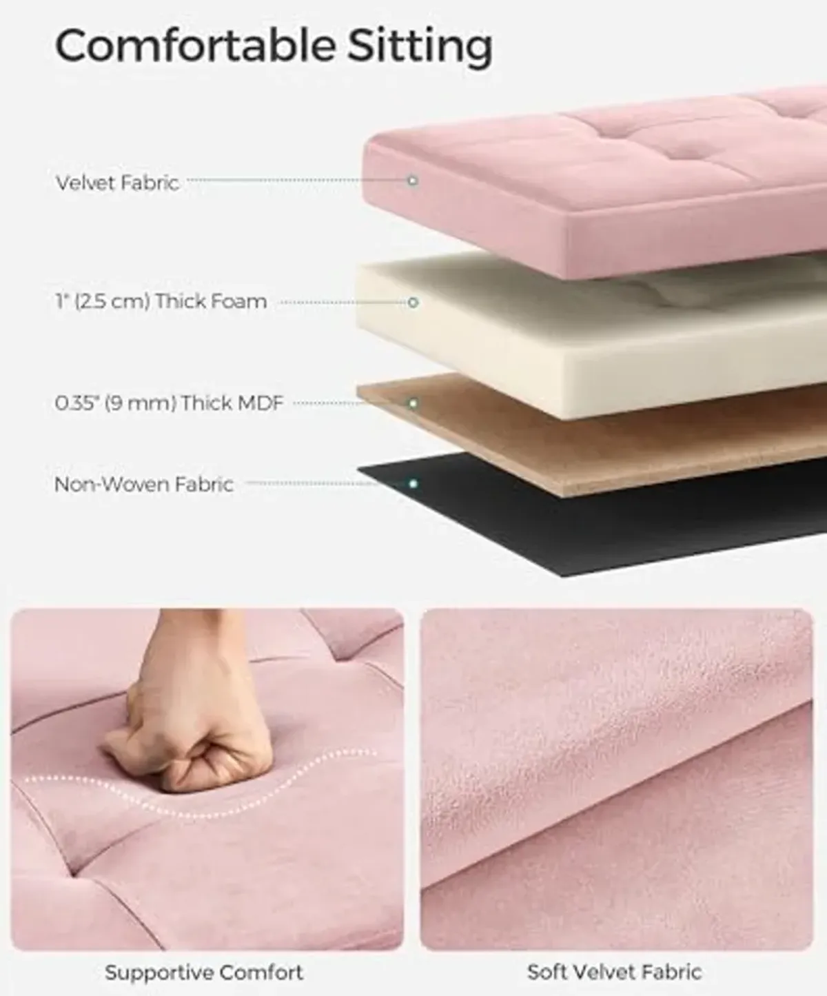 SONGMICS Storage Ottoman Bench, Foldable Ottoman Foot Rest, 15 x 43 x 15 Inches, End of Bed Bench, Storage Chest, Load up to 660 lb, for Living Room, Bedroom, Entryway, Jelly Pink ULSF277R01