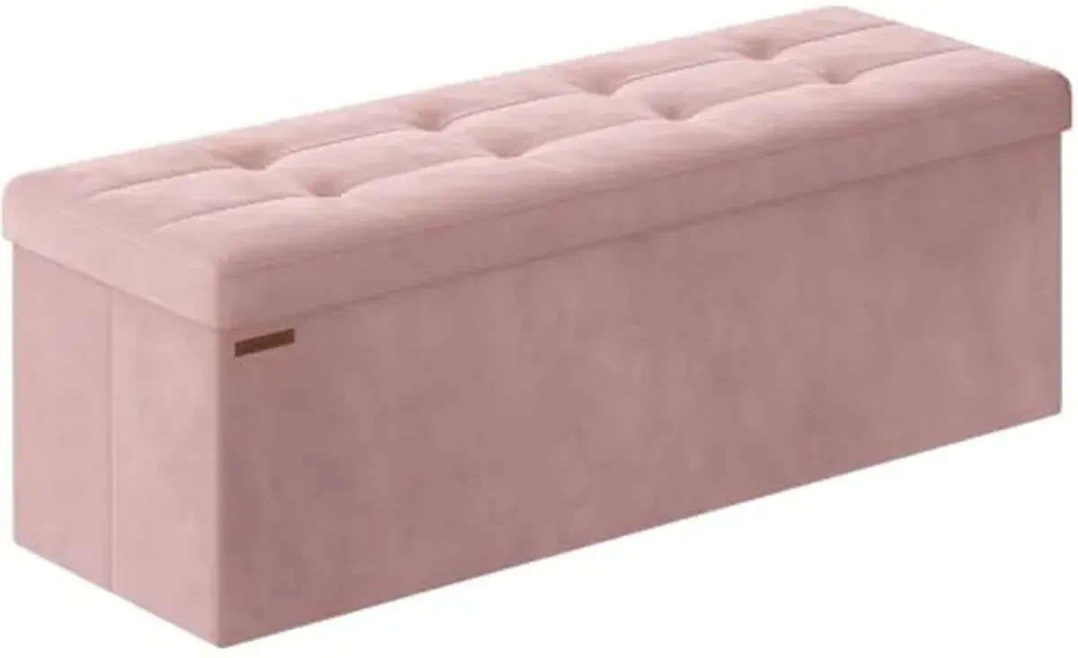 SONGMICS Storage Ottoman Bench, Foldable Ottoman Foot Rest, 15 x 43 x 15 Inches, End of Bed Bench, Storage Chest, Load up to 660 lb, for Living Room, Bedroom, Entryway, Jelly Pink ULSF277R01