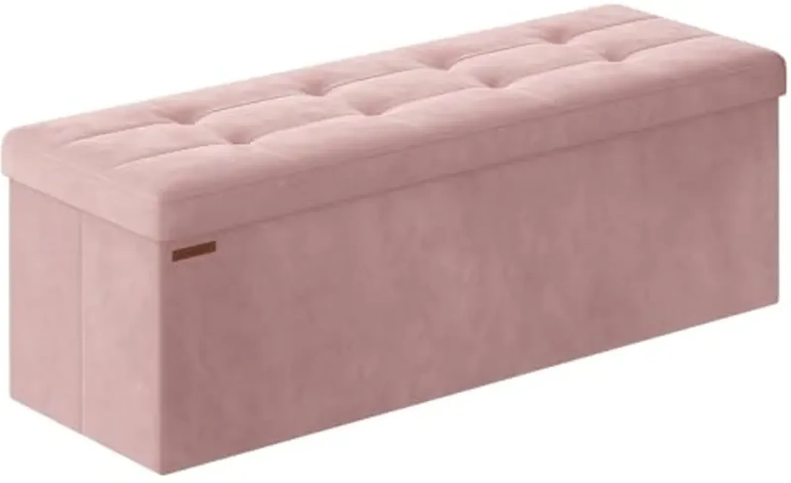 SONGMICS Storage Ottoman Bench, Foldable Ottoman Foot Rest, 15 x 43 x 15 Inches, End of Bed Bench, Storage Chest, Load up to 660 lb, for Living Room, Bedroom, Entryway, Jelly Pink ULSF277R01