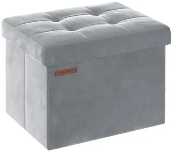 SONGMICS Storage Ottoman, Foldable Small Ottoman Foot Rest, 12.2 x 16.1 Inches Foot Stool, Ottoman with Storage, Load up to 286 lb, for Living Room, Bedroom, Dorm, Dove Gray ULSF200G02