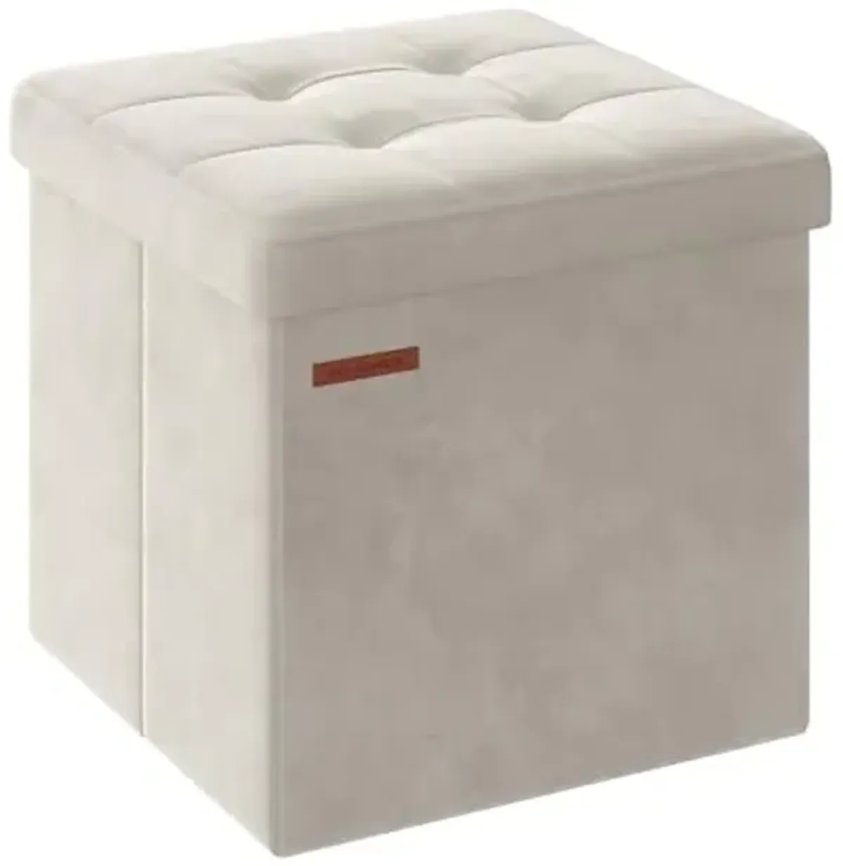 SONGMICS Small Storage Ottoman, Folding Ottoman Cube, 15 x 15 x 15 Inches, Footstool, Footrest, 11 Gal. (43 L), Velvet Surface, for Bedroom, Living Room, Dorm, Cream White ULSF227W01