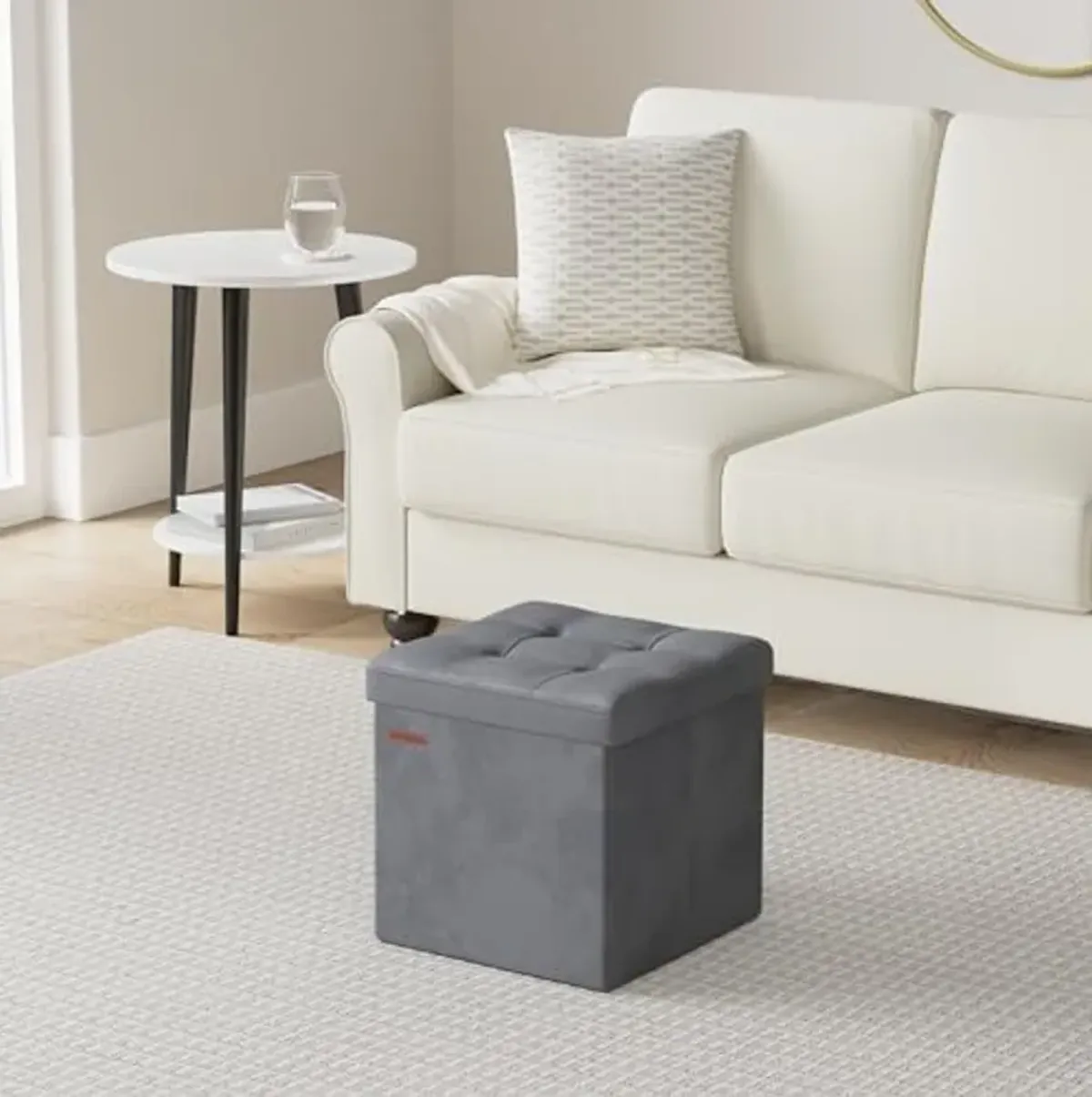 SONGMICS Storage Ottoman, Foldable Small Ottoman Foot Rest, 15 Inches Foot Stool, Cube Ottoman with Storage, Load up to 660 lb, for Living Room, Bedroom, Dorm, Slate Gray ULSF227G01