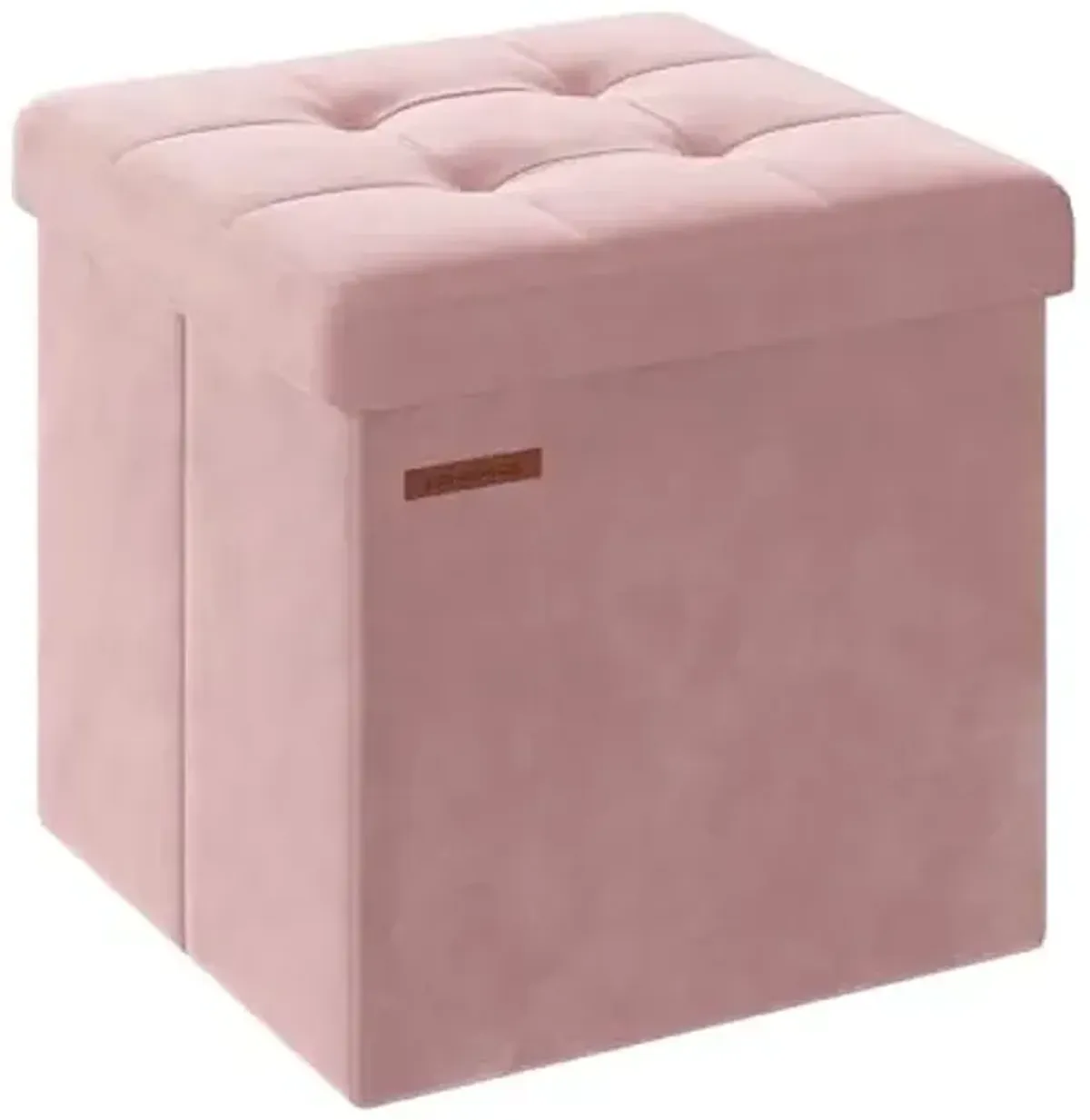 SONGMICS Small Storage Ottoman, Folding Ottoman Cube, 15 x 15 x 15 Inches, Footstool, Footrest, 11 Gal. (43 L), Velvet Surface, for Bedroom, Living Room, Dorm, Jelly Pink ULSF227R01