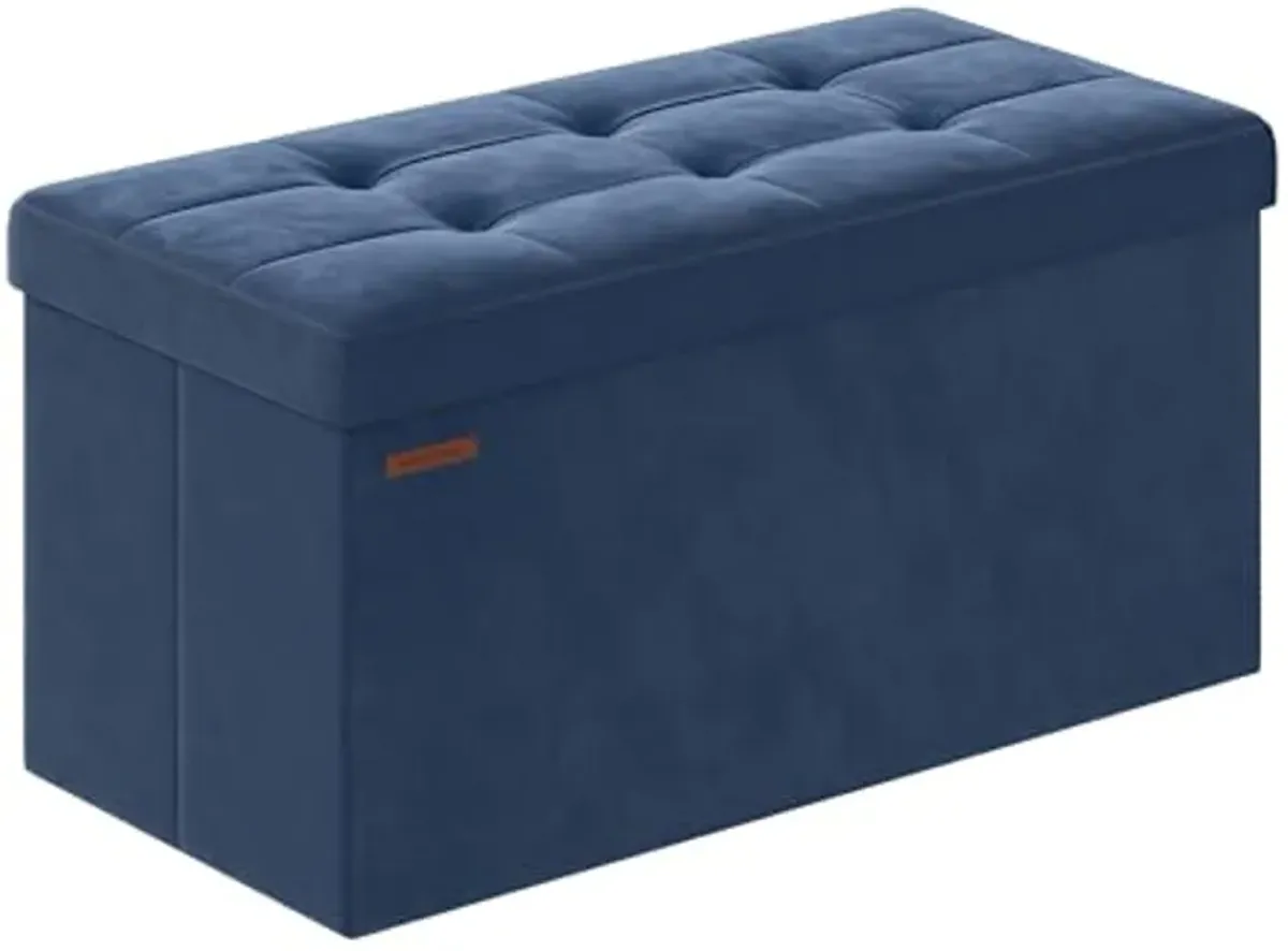 SONGMICS Storage Ottoman Bench, Foldable Ottoman Foot Rest, 15 x 30 x 15 Inches, End of Bed Bench, Storage Chest, Load up to 660 lb, for Living Room, Bedroom, Entryway, Midnight Blue ULSF247Q01