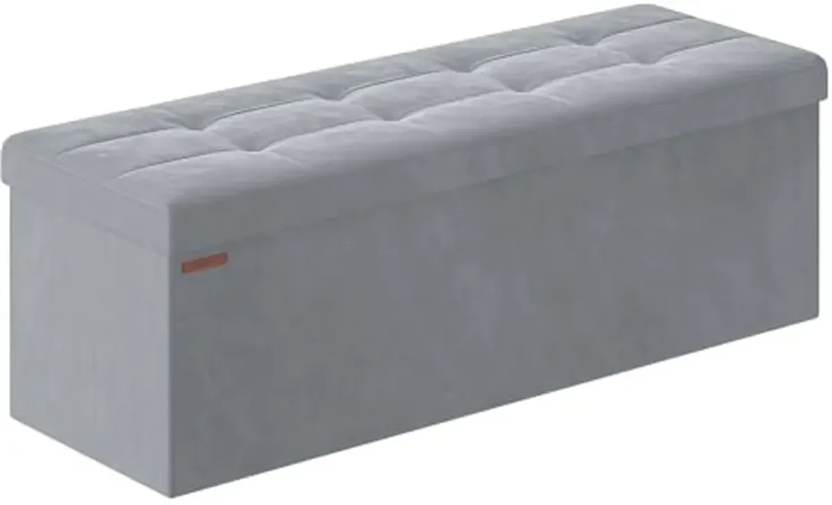 SONGMICS Storage Ottoman Bench, Foldable Ottoman Foot Rest, 15 x 43 x 15 Inches, End of Bed Bench, Storage Chest, Load up to 660 lb, for Living Room, Bedroom, Entryway, Dove Gray ULSF277G02