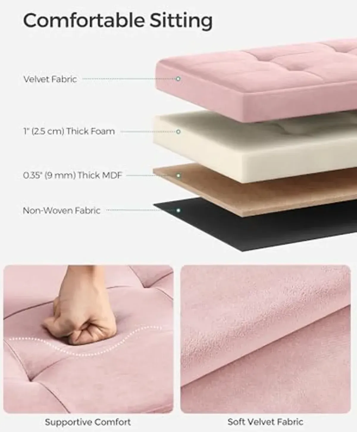 SONGMICS Storage Ottoman Bench, Foldable Ottoman Foot Rest, 15 x 30 x 15 Inches, End of Bed Bench, Storage Chest, Load up to 660 lb, for Living Room, Bedroom, Entryway, Jelly Pink ULSF247R01