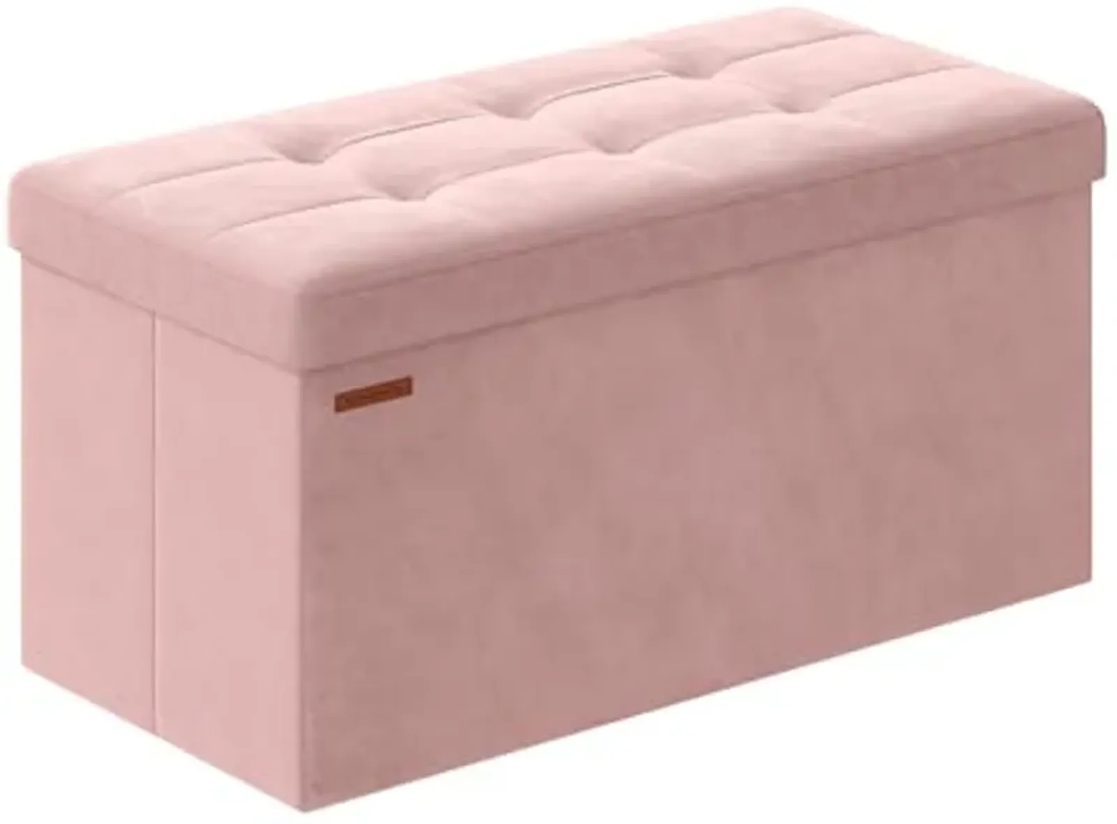 SONGMICS Storage Ottoman Bench, Foldable Ottoman Foot Rest, 15 x 30 x 15 Inches, End of Bed Bench, Storage Chest, Load up to 660 lb, for Living Room, Bedroom, Entryway, Jelly Pink ULSF247R01