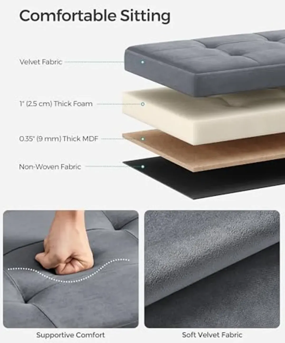 SONGMICS Storage Ottoman Bench, Foldable Ottoman Foot Rest, 15 x 30 x 15 Inches, End of Bed Bench, Storage Chest, Load up to 660 lb, for Living Room, Bedroom, Entryway, Slate Gray ULSF247G01