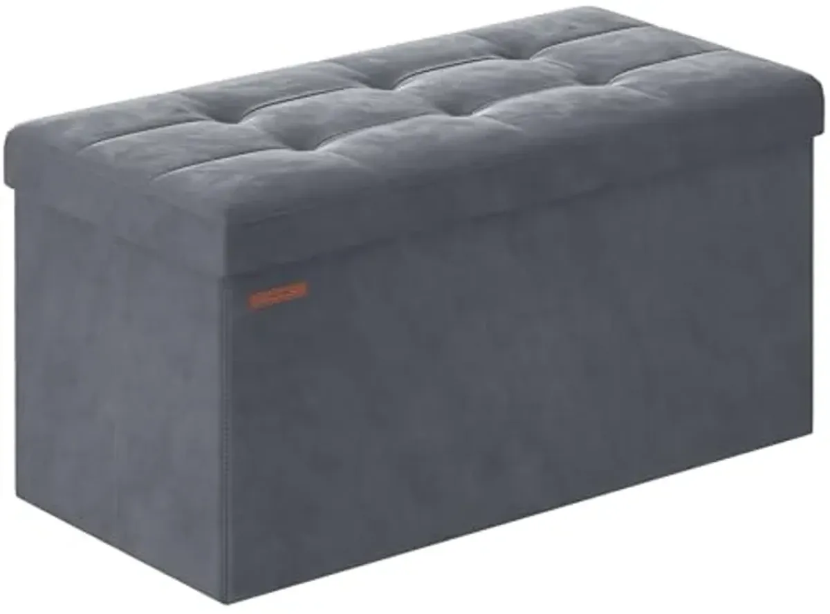 SONGMICS Storage Ottoman Bench, Foldable Ottoman Foot Rest, 15 x 30 x 15 Inches, End of Bed Bench, Storage Chest, Load up to 660 lb, for Living Room, Bedroom, Entryway, Slate Gray ULSF247G01