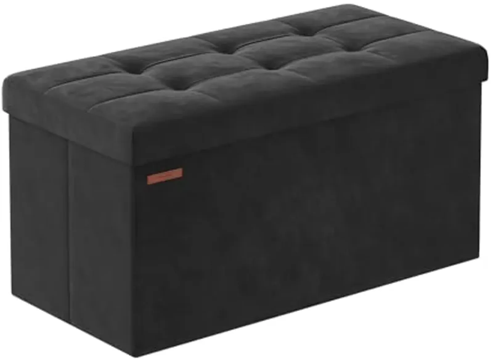 SONGMICS Storage Ottoman Bench, Foldable Ottoman Foot Rest, 15 x 30 x 15 Inches, End of Bed Bench, Storage Chest, Load up to 660 lb, for Living Room, Bedroom, Entryway, Ink Black ULSF247B01