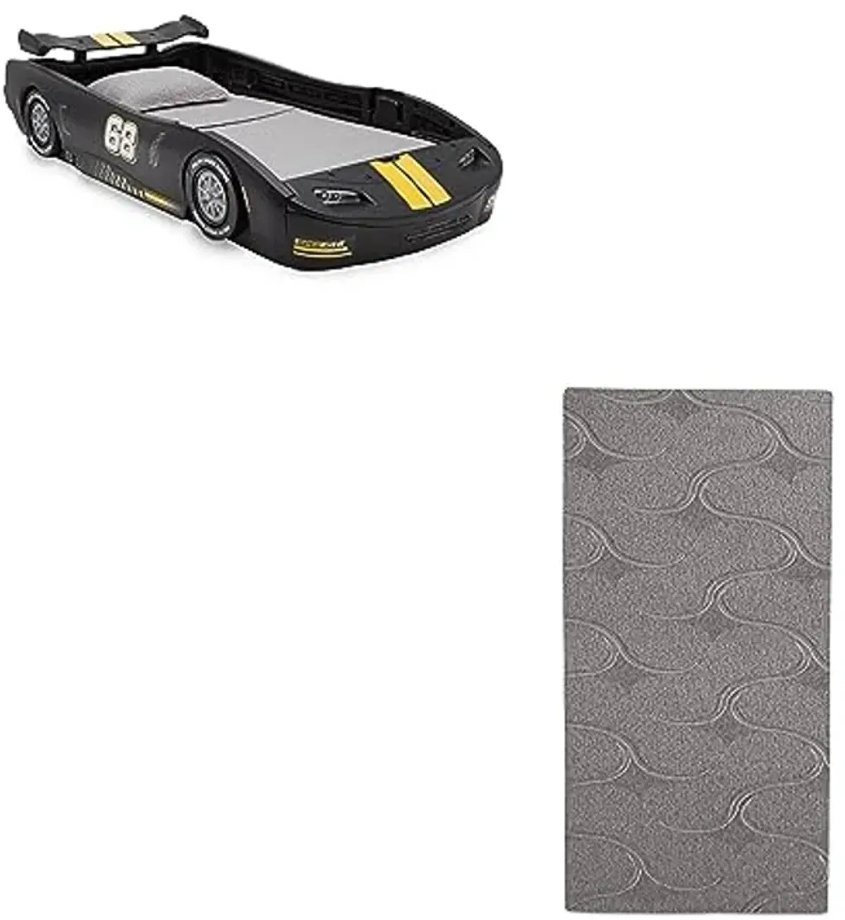 Delta Children Turbo Race Car Twin Bed, Black Snooze 6 inch Memory Foam Twin Mattress (Bundle)