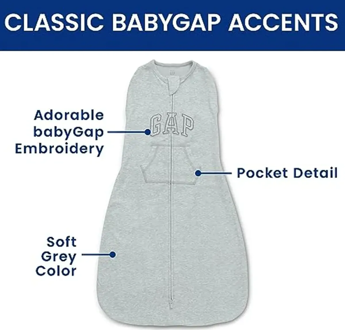 Delta Children Gap babyGap TrueSleep Sleep Sack with Zipper | 100% Organic Cotton | GOTS and Oeko-Tex 100 Certified | 2-Way Zipper | Large: 6-12 Months, Grey