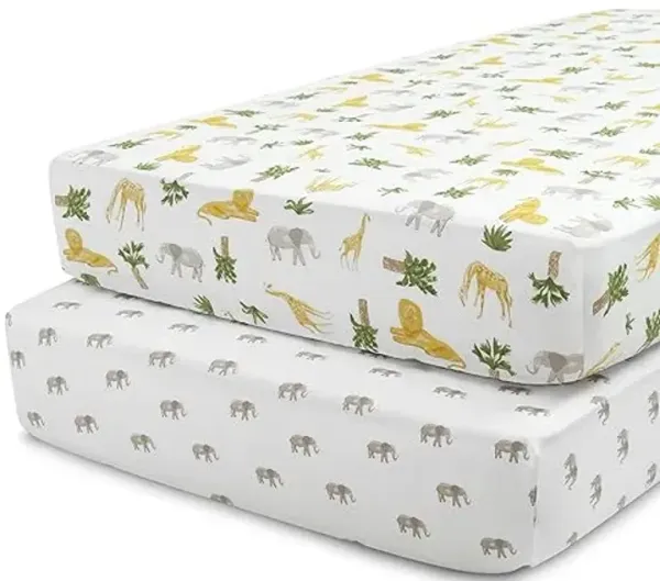 Delta Children Fitted Crib Sheets for Girls and Boys - Crib Sheet for Standard Crib and Toddler Mattresses - 28x52 Inch (Pack of 2), Safari Friends