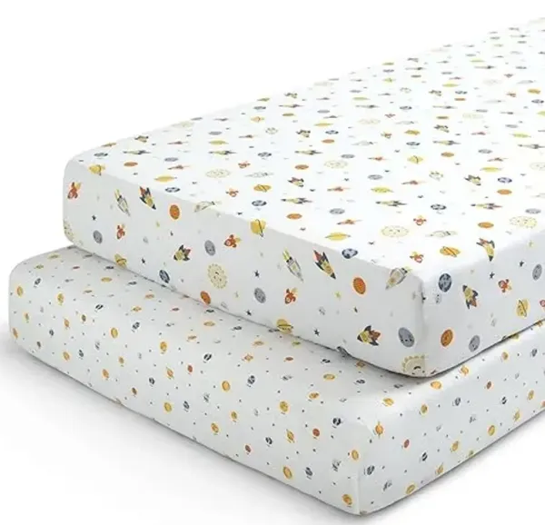 Delta Children Fitted Crib Sheets for Girls and Boys - Crib Sheet for Standard Crib and Toddler Mattresses - 28x52 Inch (Pack of 2), Space Exploration