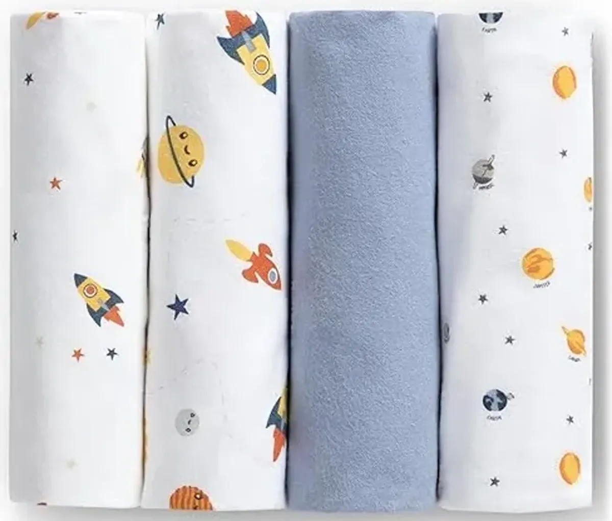 Delta Children 100% Cotton Flannel Baby Receiving Blankets for Girls and Boys – 30x30 Inches (Pack of 4), Space Exploration