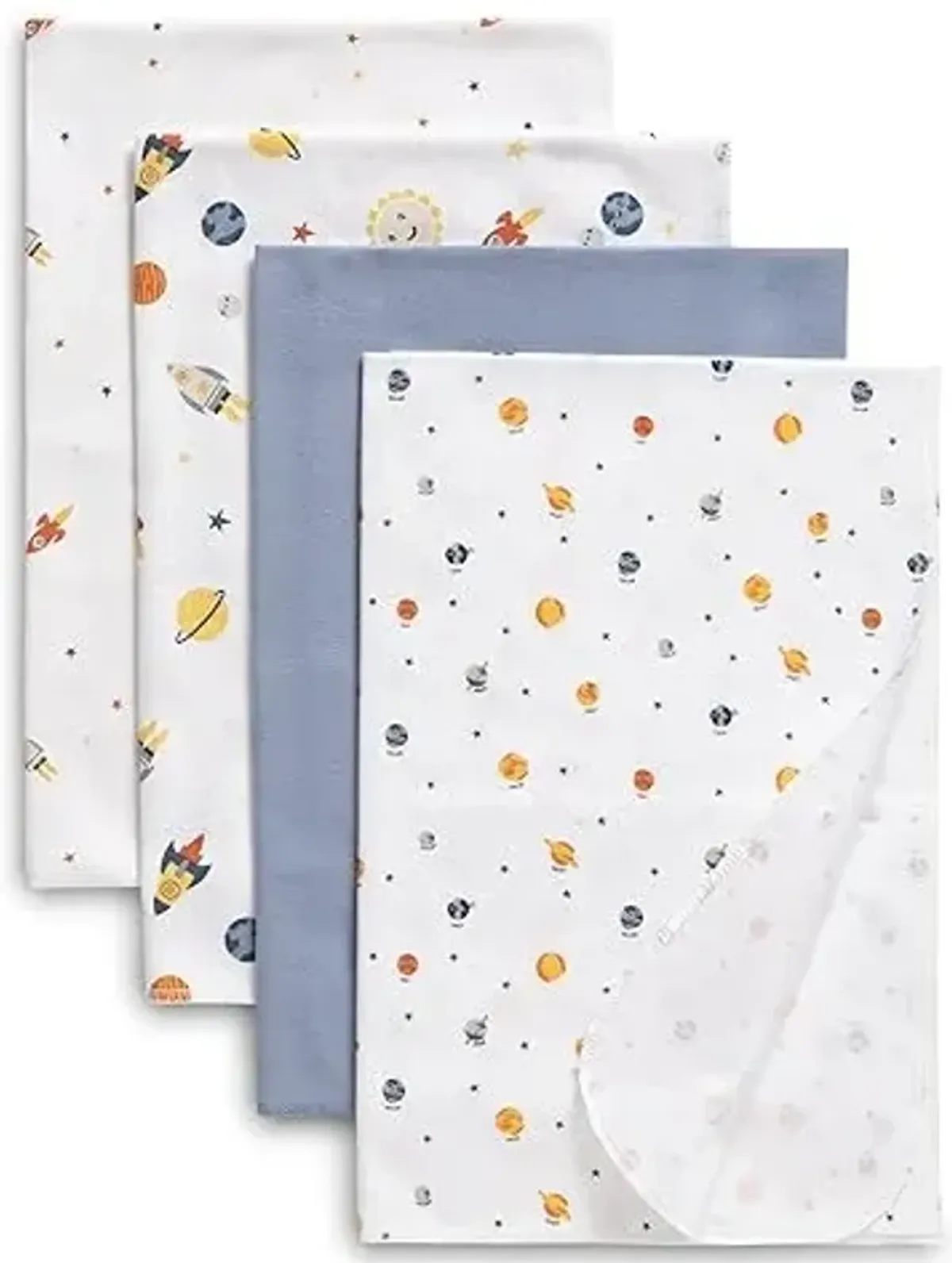 Delta Children 100% Cotton Flannel Baby Receiving Blankets for Girls and Boys – 30x30 Inches (Pack of 4), Space Exploration