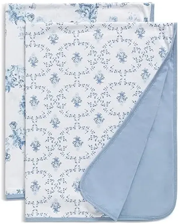 Delta Children 100% Organic Jersey Cotton Baby Receiving Blankets for Girls and Boys – 30x40 Inches - GOTS Certified (Pack of 2), Blue Botanicals