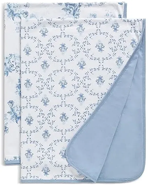 Delta Children 100% Organic Jersey Cotton Baby Receiving Blankets for Girls and Boys – 30x40 Inches - GOTS Certified (Pack of 2), Blue Botanicals