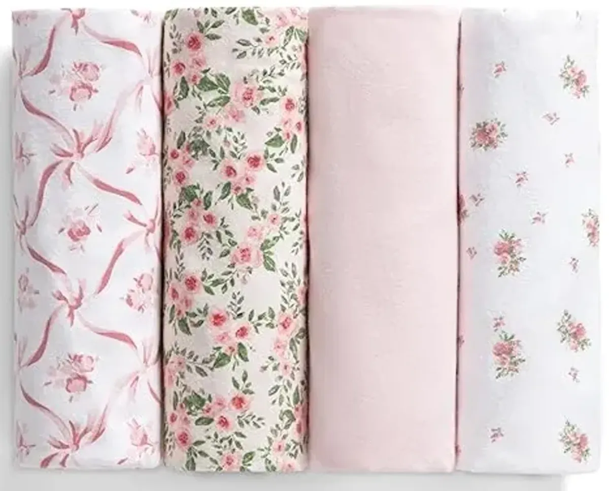 Delta Children 100% Cotton Flannel Baby Receiving Blankets for Girls and Boys – 30x30 Inches (Pack of 4), Pink Floral