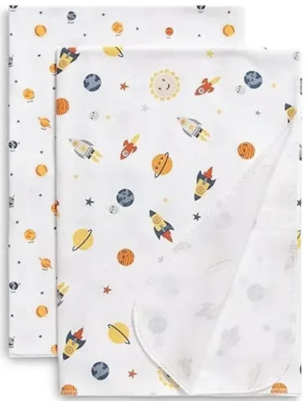 Delta Children 100% Cotton Flannel Baby Receiving Blankets for Girls and Boys – 30x30 Inches (Pack of 2), Space Exploration