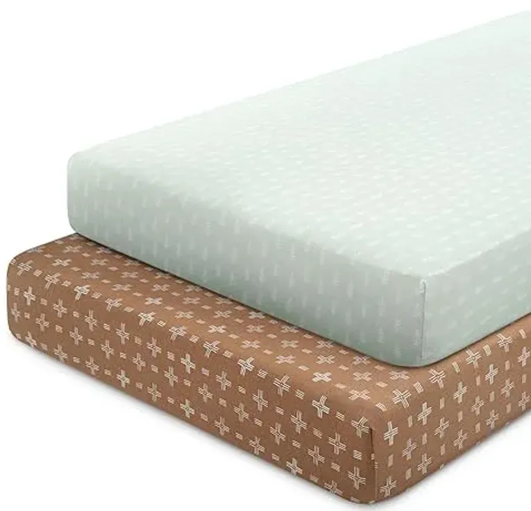 Delta Children Fitted Crib Sheets for Girls and Boys - 100% Organic Cotton Crib Sheet for Standard Crib and Toddler Mattresses - 28x52 Inch - GOTS Certified (Pack of 2), Neutral Boho