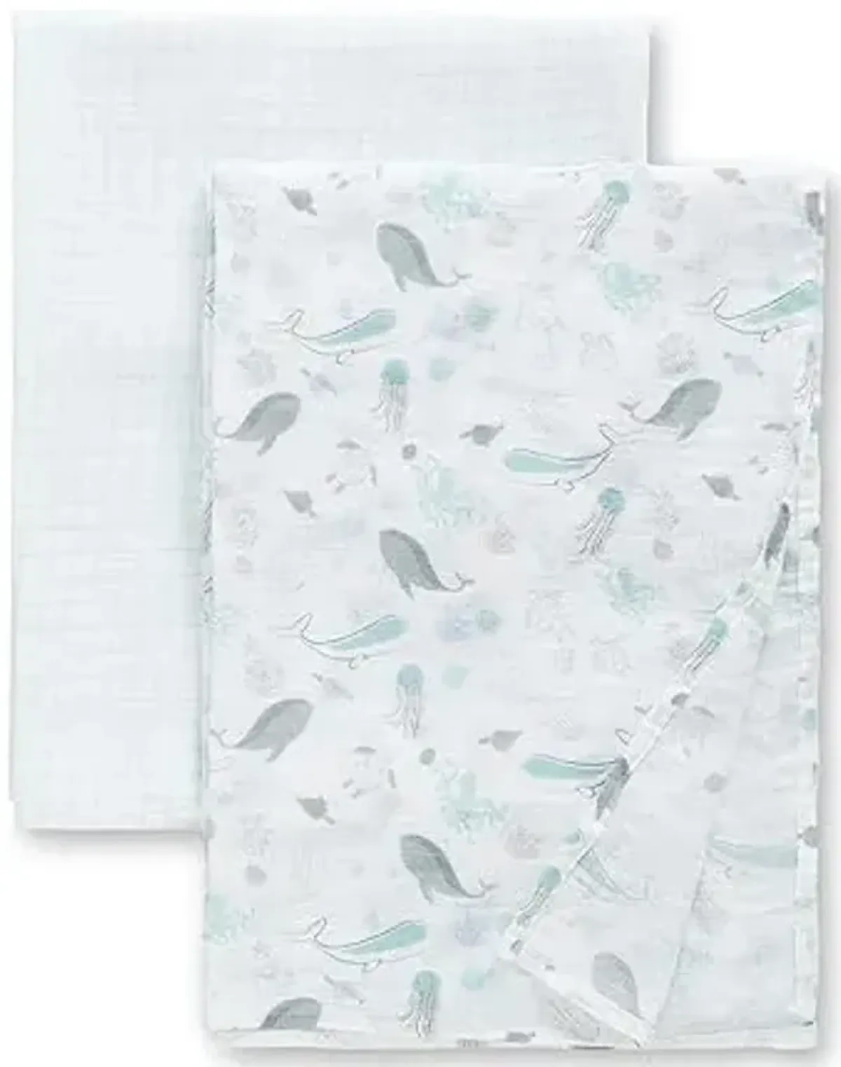 Delta Children 100% Cotton Muslin Baby Receiving Blankets for Girls and Boys – 47x47 Inches (Pack of 2), Sea Life