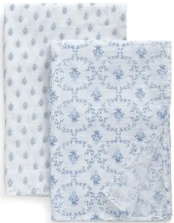 Delta Children 100% Cotton Muslin Baby Receiving Blankets for Girls and Boys – 47x47 Inches (Pack of 2), Blue Botanicals