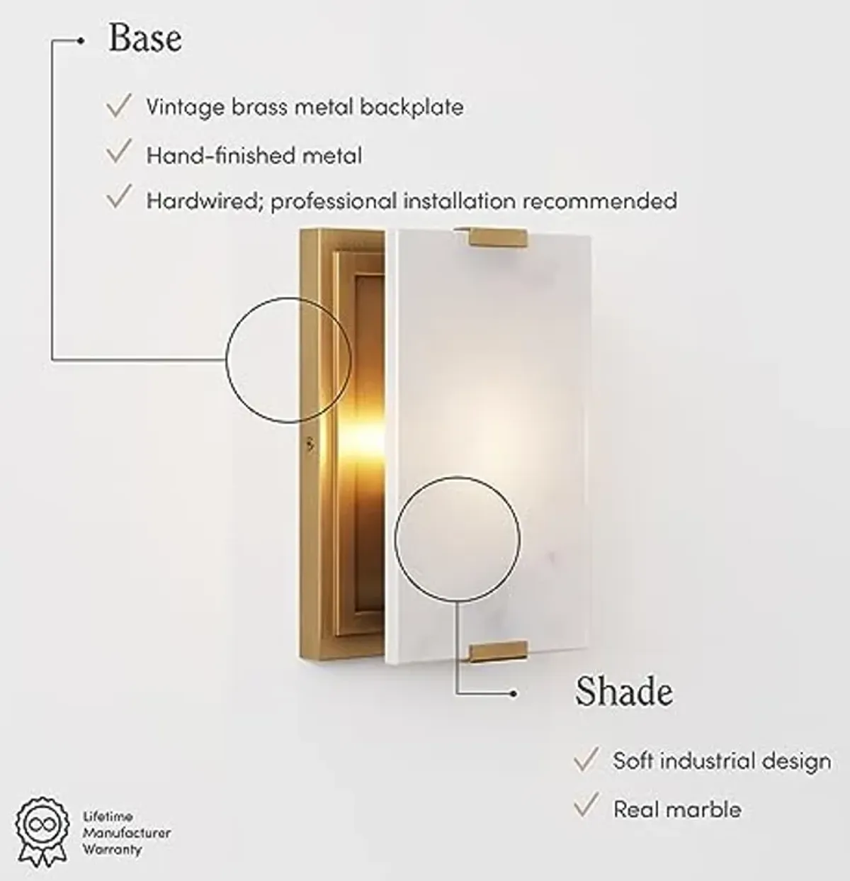 Nathan James Ezra Wall Sconce with Marble Shade, Minimalist Wall Light for Bedroom, Living Room, or Vanity, Vintaged Brass/Marble