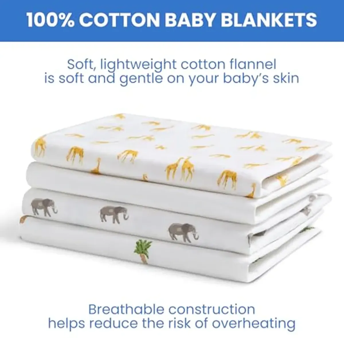 Delta Children 100% Cotton Flannel Baby Receiving Blankets for Girls and Boys – 30x30 Inches (Pack of 4), Safari Friends