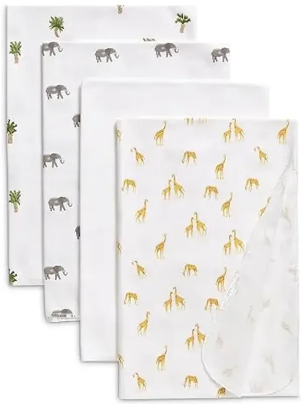 Delta Children 100% Cotton Flannel Baby Receiving Blankets for Girls and Boys – 30x30 Inches (Pack of 4), Safari Friends