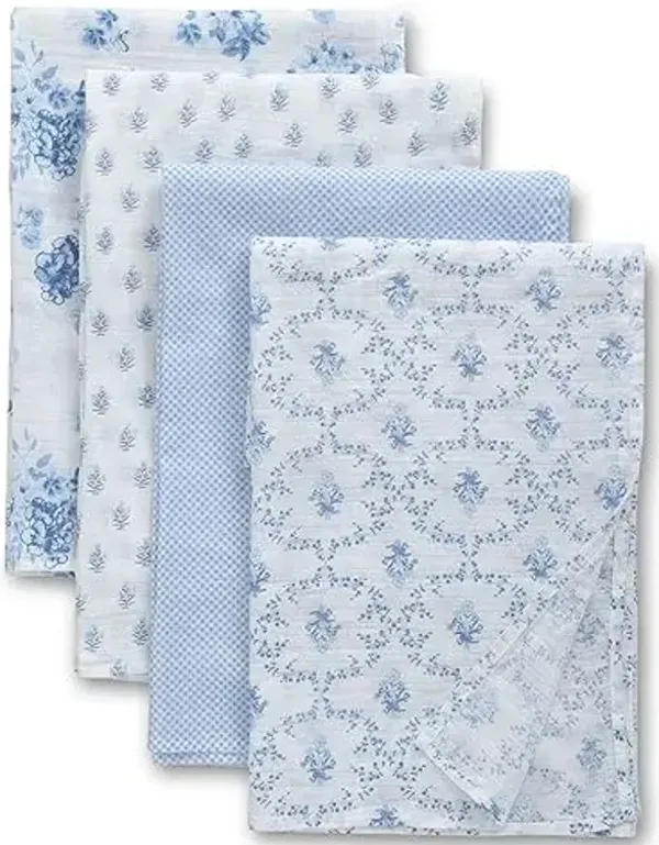 Delta Children 100% Cotton Muslin Baby Receiving Blankets for Girls and Boys – 47x47 Inches (Pack of 4), Blue Botanicals