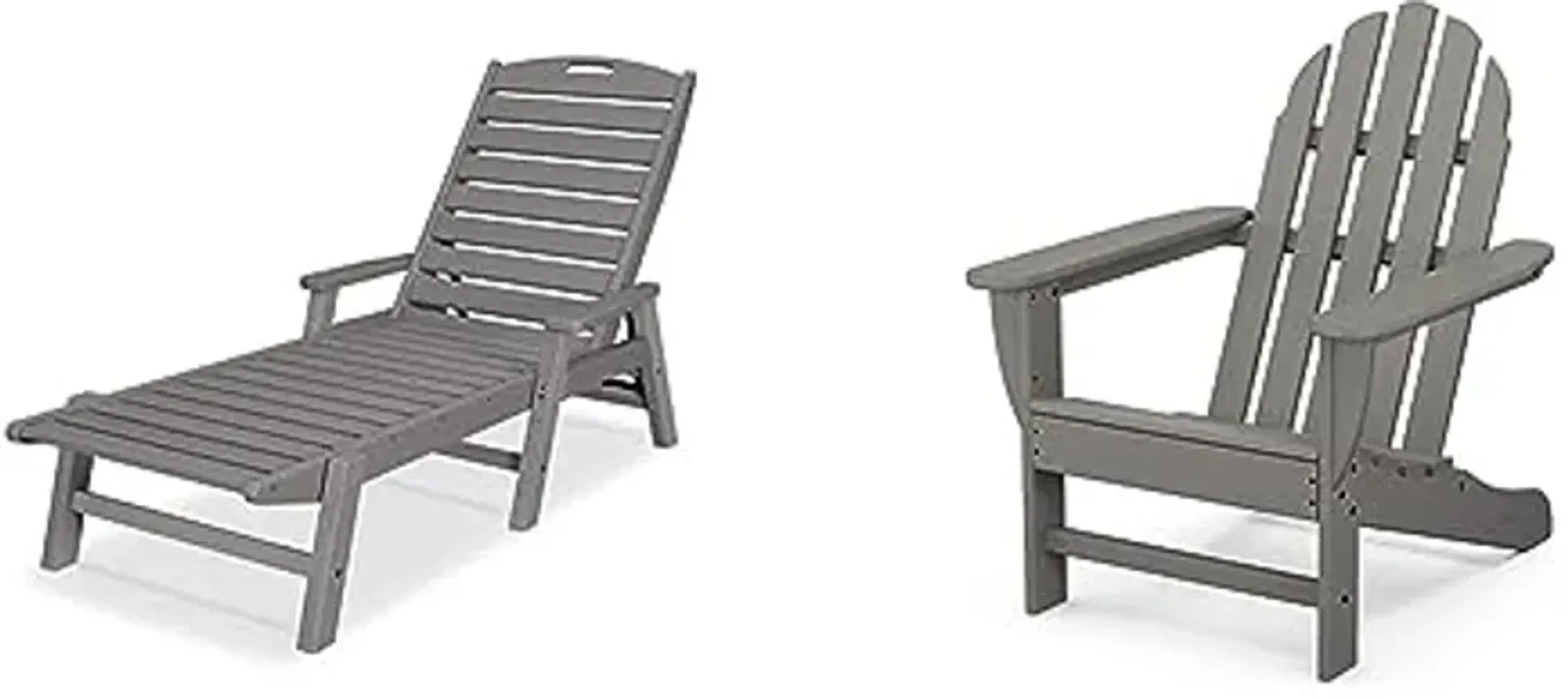 POLYWOOD NCC2280GY Nautical Arms Chaise, Slate Grey & AD4030GY Classic Outdoor Adirondack Chair, Slate Grey