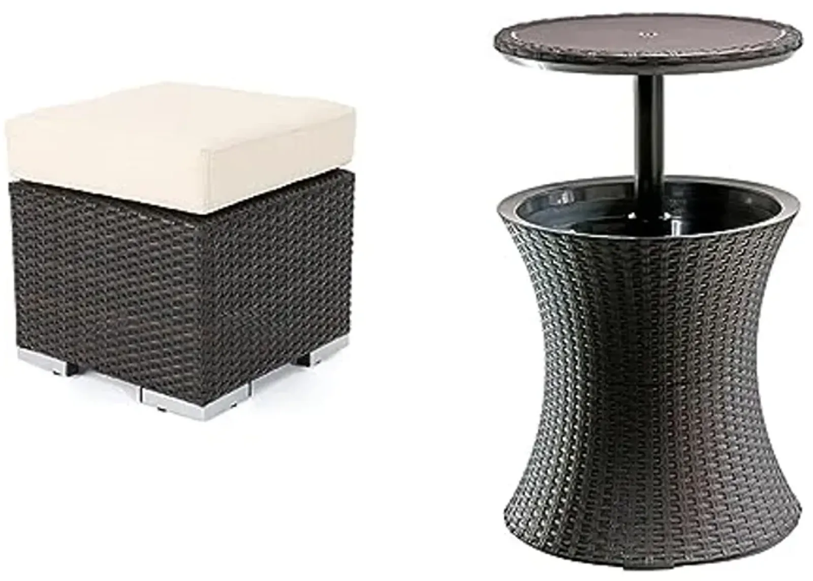 Christopher Knight Home Santa Rosa Outdoor 16" Wicker Ottoman with Keter Pacific Cool Bar Outdoor Patio Furniture and Hot Tub Side Table